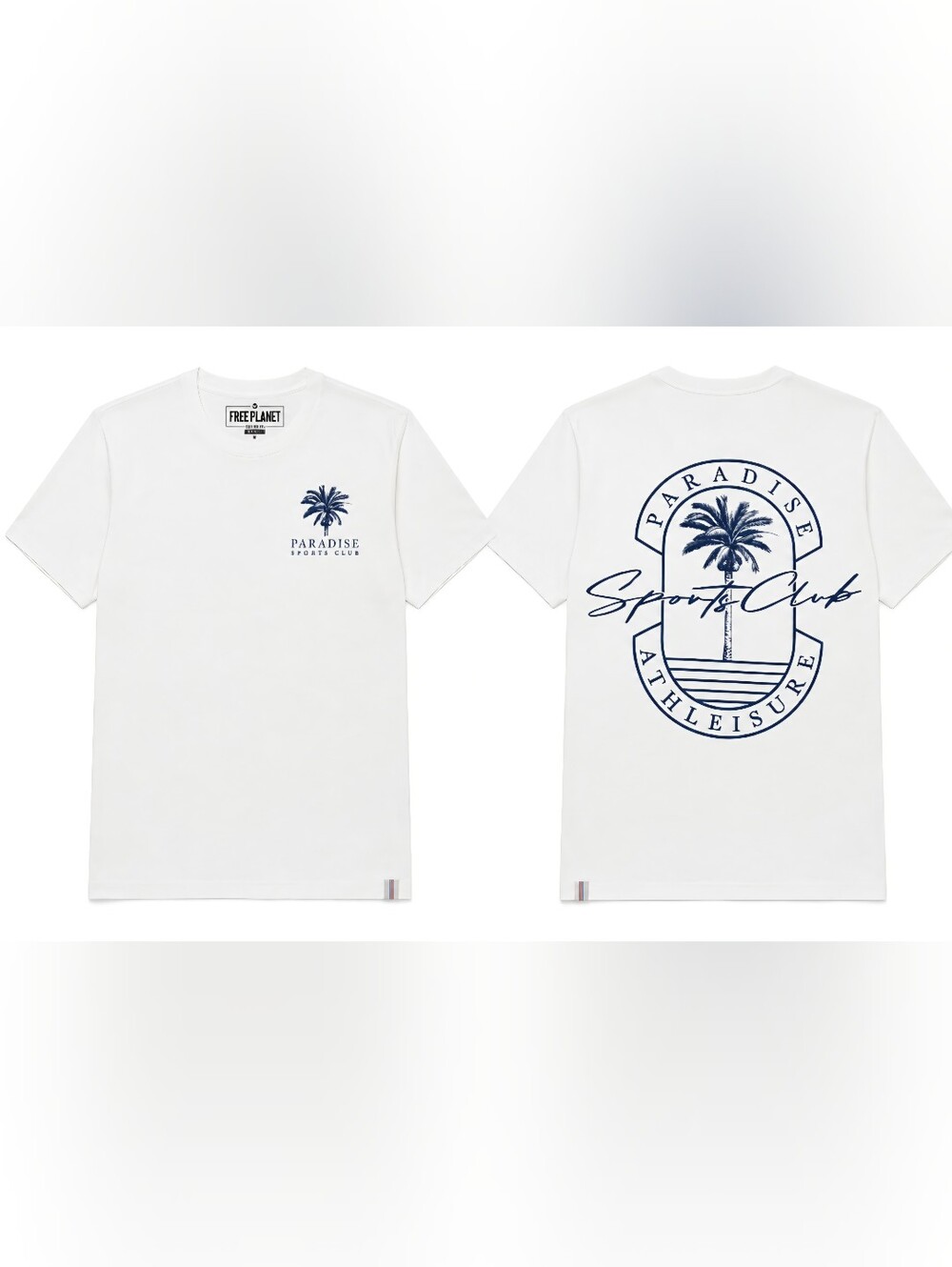 Free Planet Unisex White Tee with Navy Paradise Sports Club Graphic Sizes M, L